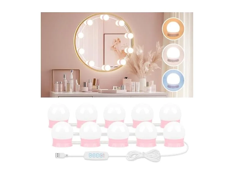 Bairth LED Vanity Lights for Mirror, Pink, 10 Bulbs