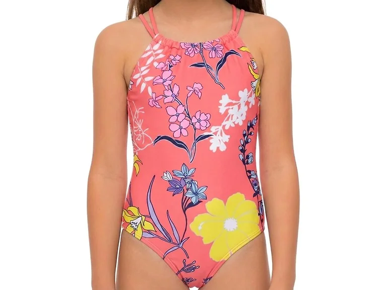 Kanu Surf Girls' Halter One Piece Swimsuit Coral