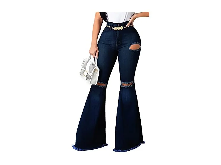 ZonJie Women (S) Bell Bottom Jeans Elastic Pants