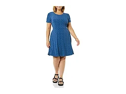 Amazon Essentials Women's Gathered Short Sleeve Crew Neck A-line Dress (Available in Plus Size), Bright Blue, Floral, X-Large