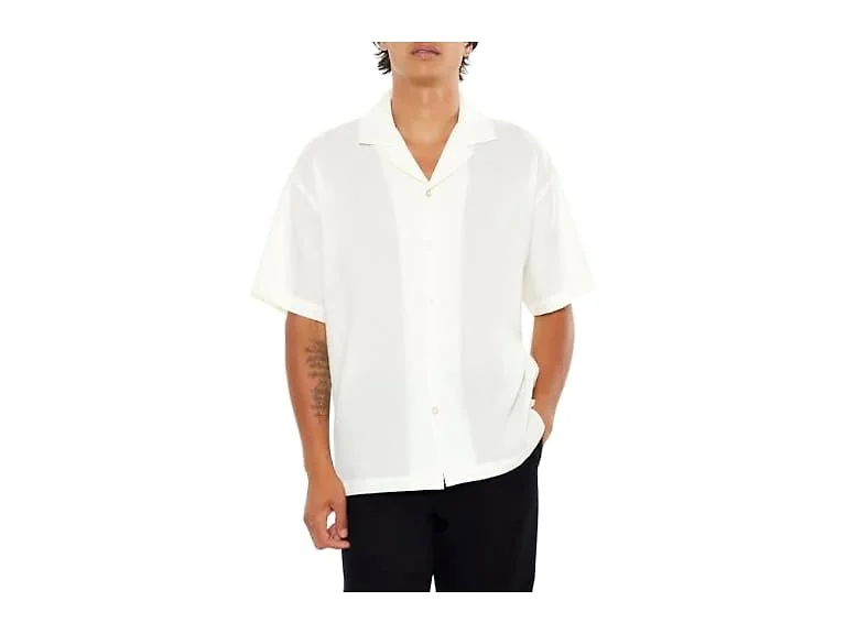 Forever 21 (L) Textured Rayon Cuban Collar Shirt