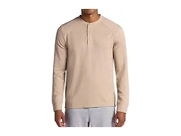 Gaiam Men’s Cozy & Cool Henley Shirt, Standard Fit, Stretch Midweight Micro Waffle Jacquard Material, Humus Heather, Large