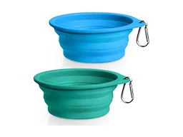 Rest-Eazzzy 2-Pack Silicone Collapsible Dog Bowls, BPA Free Dishwasher Safe, Portable Foldable Travel Bowl, Food Water Feeding Cup Dish for Dogs Cats with 2 Carabiners (Green, Blue, 550 ML)