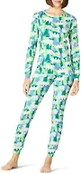 Amazon Essentials Women's Snug-Fit Cotton Sleepwear Pajama Set (Available in Plus Size), Emerald Green/Ivory, Holiday Bear Camo, X-Large