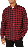Amazon Essentials Men's Regular Fit Long-Sleeve Flannel Shirt, Soft Brushed Cotton, Lightweight yet Warm, Black Red Buffalo Plaid, Medium