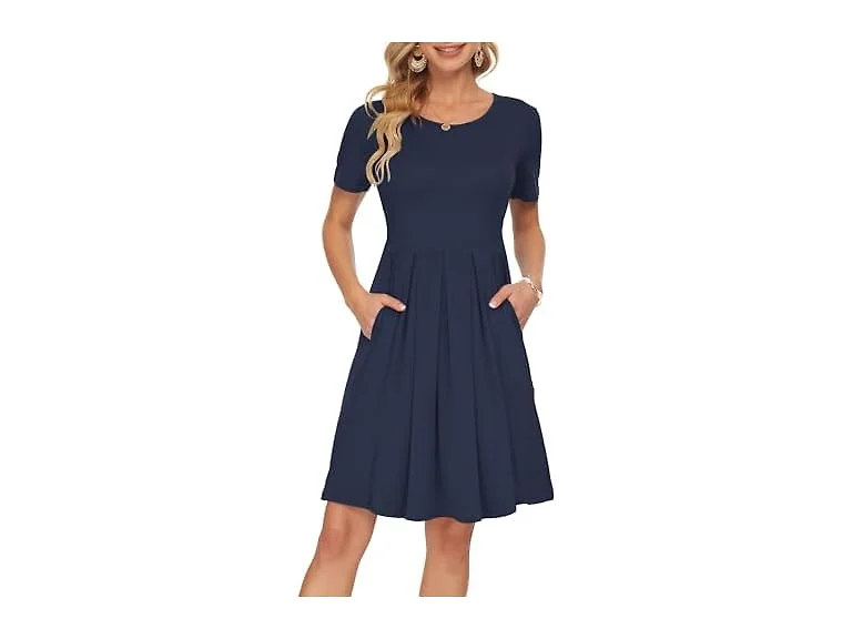 Auselily Women (XS) Short Sleeve Pleated Dress