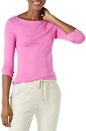 Amazon Essentials Women's Slim-Fit 3/4 Sleeve Boat Neck Cotton Modal T-Shirt, Bright Pink, X-Small