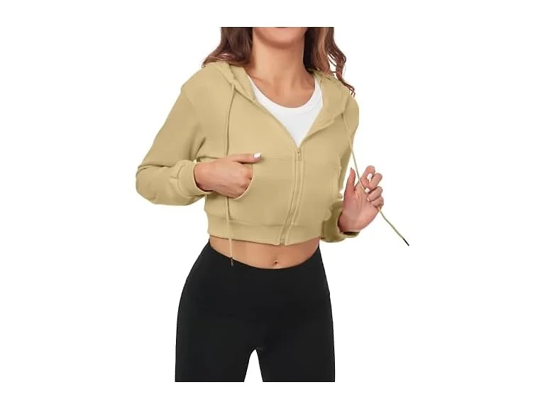 Fkeep Women Cropped Zip Up Hoodie Top Sweatshirt