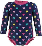 Hudson Baby Girls Rashguard Baby and Toddler Swimsuit, Navy Hearts, 8 Years