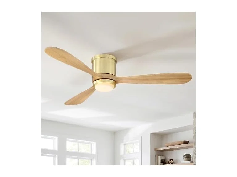 Parrot Uncle 52 Inch Flush Mount Solid Wood Ceiling Fan, Gold