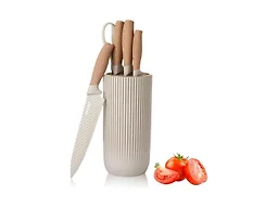 Knife Set, Wiztoynia 6-Piece Khaki Kitchen Knife Set for Home, Anti-Rust Non-stick Stainless Steel Sharp Chef Knife Sets with Universal Knife Block for Kitchen, Ergonomical Design (Khaki)