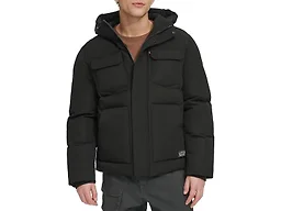 Levi's Men's 2-Chest Pocket Hooded Puffer, Black, 2X