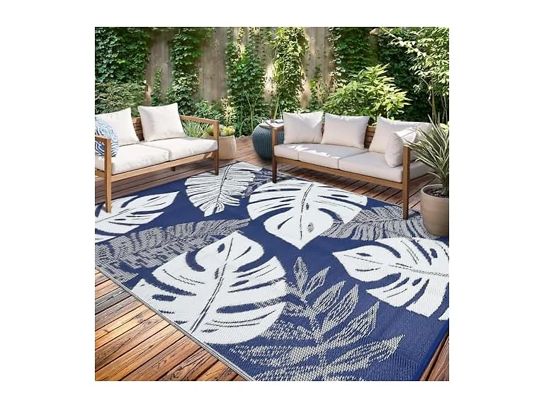 GarveeLife Outdoor Straw Rug 8x10 Blue