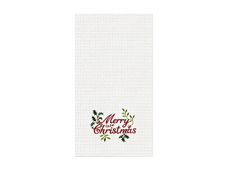 Merry Christmas Holly Branches Embroidered Hand Towel