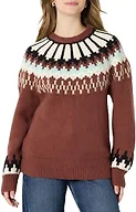 Amazon Essentials Women's Oversized-Fit Fair Isle Crewneck Sweater, Dark Brown Mint Green Chevron, Large