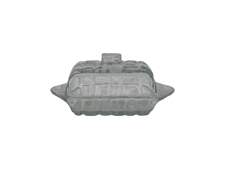 Creative Co-Op Pressed Glass Butter Dish with Grid Pattern