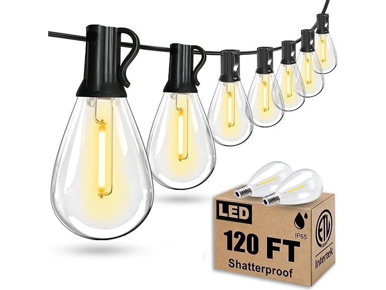 120FT Outdoor String Lights, Edison Bulbs
