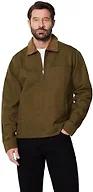 Amazon Essentials Men's Relaxed-Fit Rigid Denim Zip Up Jacket, Deep Brown, Medium