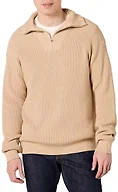 Amazon Essentials Men's Quarter-Zip Rib-Knit Relaxed-Fit Sweater, Light Camel, X-Small
