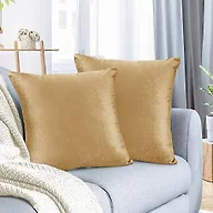 Nestl Throw Pillow Covers, Cozy Velvet Decorative Outdoor Pillow Covers 16 x 16 Inches, Soft Solid Cushion Covers for Sofa, Bed and Car, Set of 2 - Camel Gold