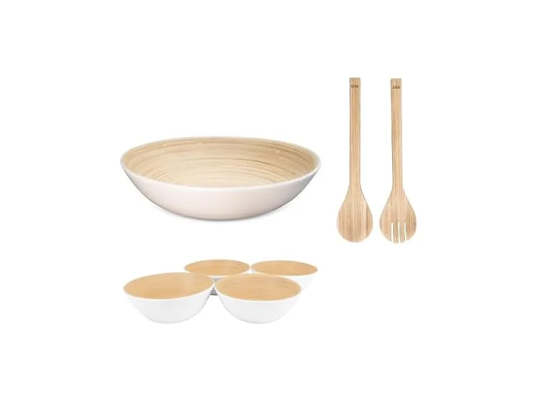 LEXA 6-Piece Handcrafted Bamboo Salad Bowl Set