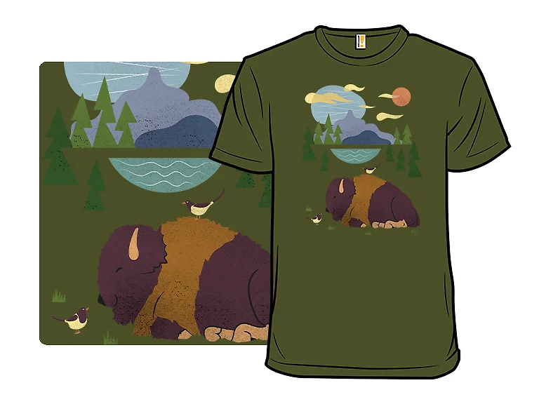Lying Bison and Bird