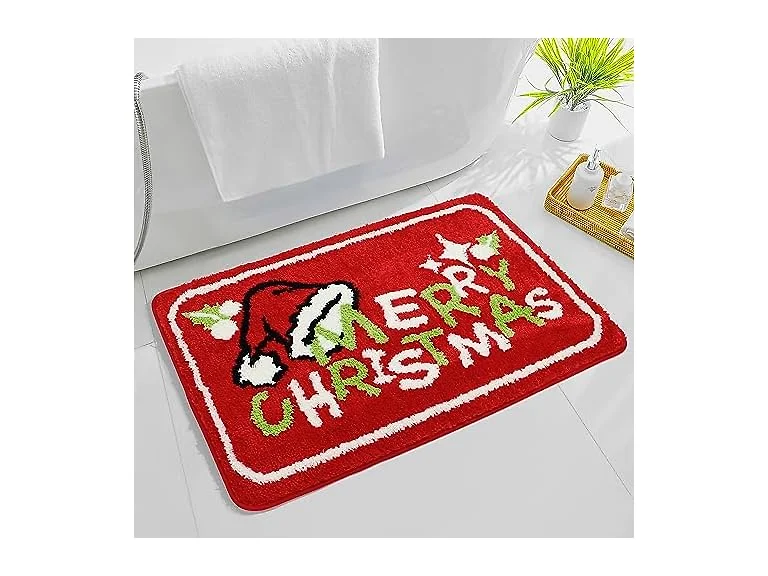 Santa Clause Hat Christmas Bathroom Rug