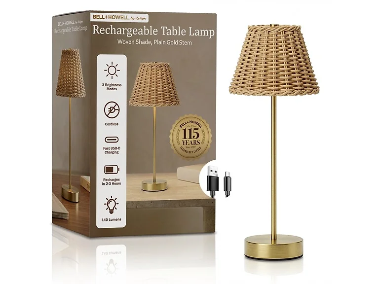 Gold Base Woven Shade Smooth Lamp
