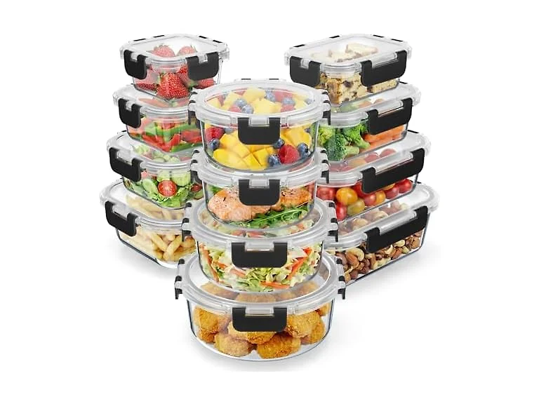 Emporio Kitchen Glass Storage Containers 24 Pieces Black