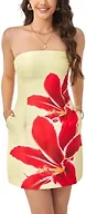 Womens Strapless Floral Mini Dress with Pockets Tube Hawaiian Short Dresses