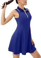 FKEEP Women's Tennis Golf Dress Sport Activewear Workout Athletic Zipper V-Neck with Shorts and Pocket (Sapphire Blue, M)