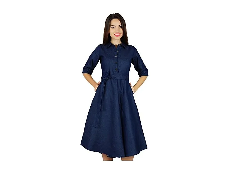 Bimba Women (10) Shirt Pockets Sleeve Casual Dress