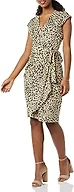Amazon Essentials Women's Classic Cap Sleeve Wrap Dress with V Neck (Available in Plus Size), Tan Animal Print, 1X