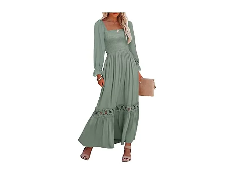 Ferlema Women (S) Casual Long Sleeve Neck Dress