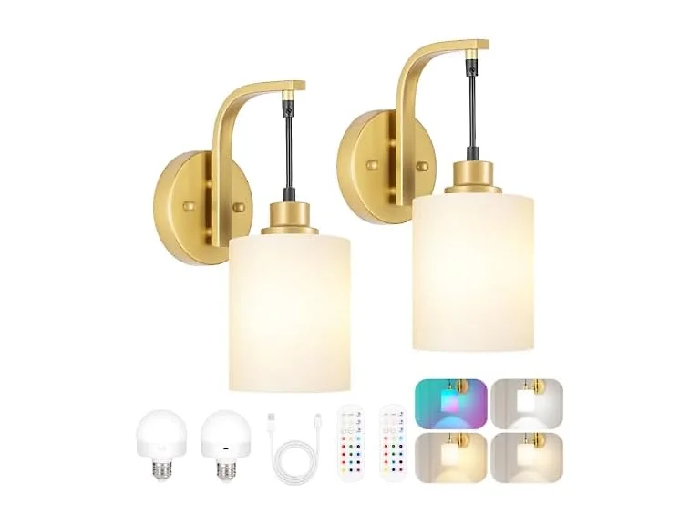 Wireless Rechargeable Wall Sconce Set of Two