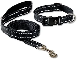 Pet Passion Max II - 2-Pack Reflective Leash & Collar Adjustable Matching Pet Set, Durable Heavy Duty, Recycled, Small, Medium, Large Dogs ​, Black, Small