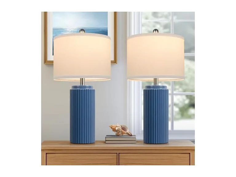 TOBUSA 23.5" Blue Ceramic Table Lamps Set of 2