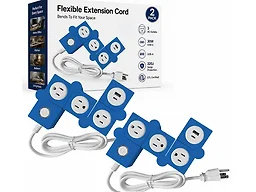 Flexible Power Strip 2-Pack with USB-C & USB-A, Bendable Space-Saving Power Strips Blue