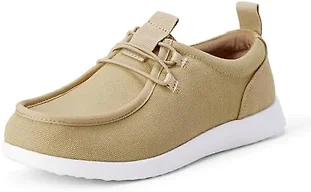 Amazon Essentials Men's Canvas Moc Toe Loafer, Natural/White, 10