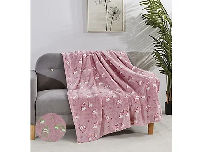 2Pk Glow In The Dark Throw Pink Rainbow