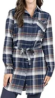 Legendary Whitetails Women's Open Spaces Dress, Plaid Flannel Long Sleeve Button Up Tunic with Belt, Navy Army Plaid, X-Large