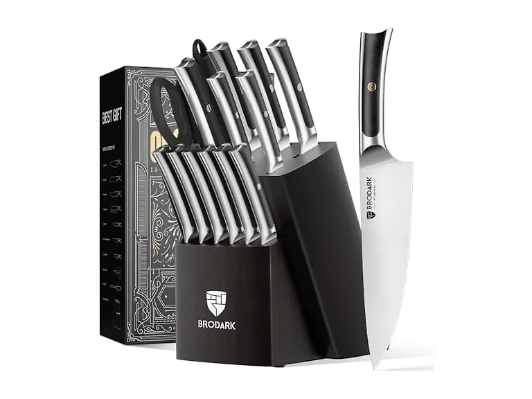 BRODARK Knife Set 15 PCS Pakkawood Handle