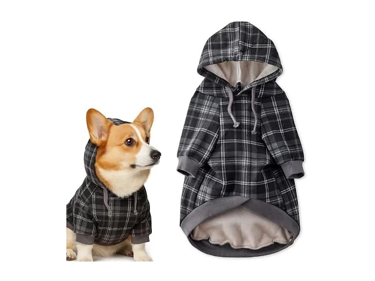 Pet Passion Rocky II Dog Hoodie, Black Sand Plaid XXXS