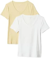 Amazon Essentials Women's 2-Pack Slim-Fit Short-Sleeve V-Neck T-Shirt, Pastel Yellow/White, X-Small