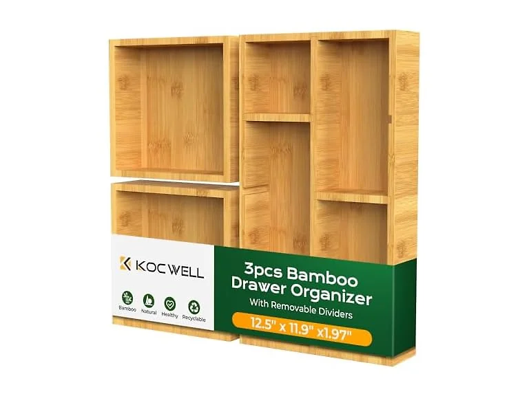 KOCWELL Bamboo Desk Drawer Organizer