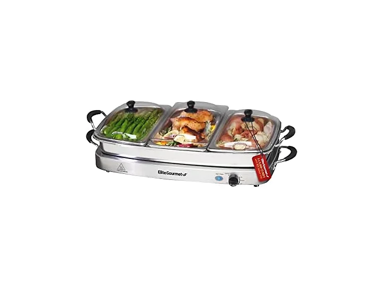 Elite Gourmet Triple 3 x 2.5 Quart Trays Buffet Server