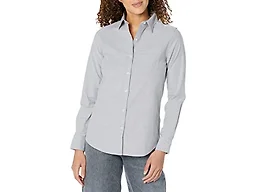 Amazon Essentials Women's Long Sleeve Button Down Stretch Oxford Shirt (Available in Plus Size), Grey, Large