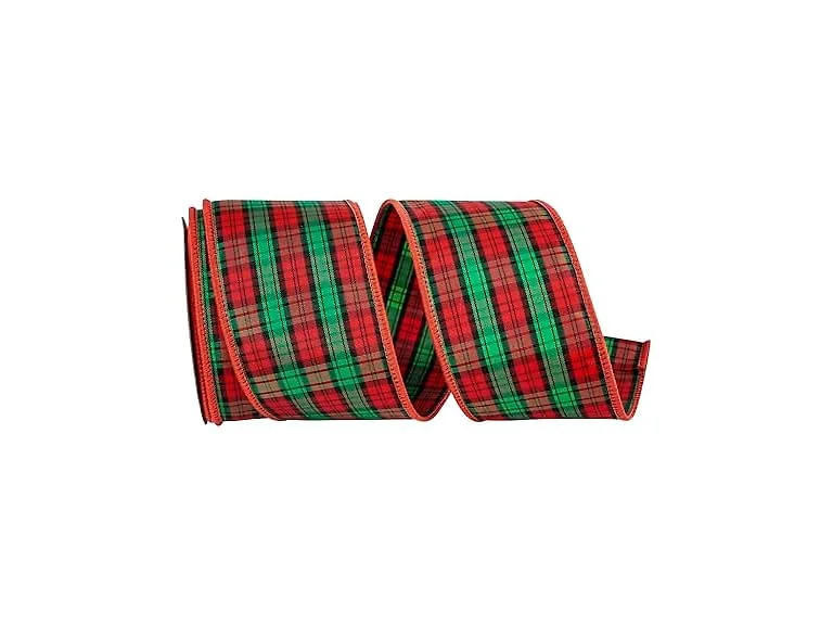 Ribbon - Tartan Plaid Classic Wired Edge Ribbon, Red/Green