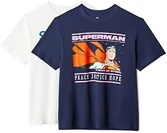Amazon Essentials Warner Brothers Men's Cotton Regular-Fit Short-Sleeve Crewneck T-Shirt, Pack of 3, Superman Justice, Small