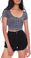 Forever 21 Button-Front Crop Top Black Large